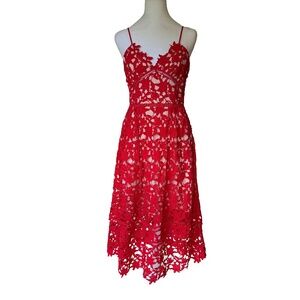 Șelf Portrait Azaelea Red Lace Midi Dress Size S/M
